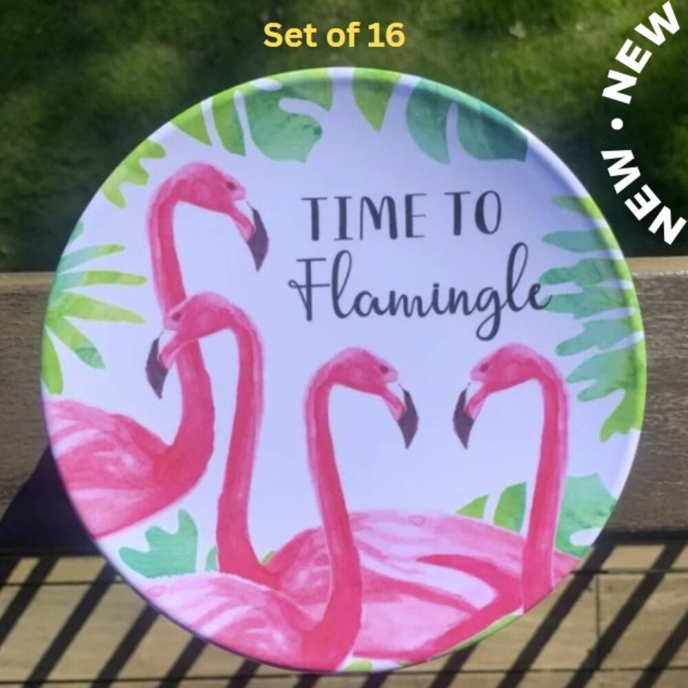 Time to Flamingle * Flamingo melamine Appetizer plates (Set of 16)  NWOT